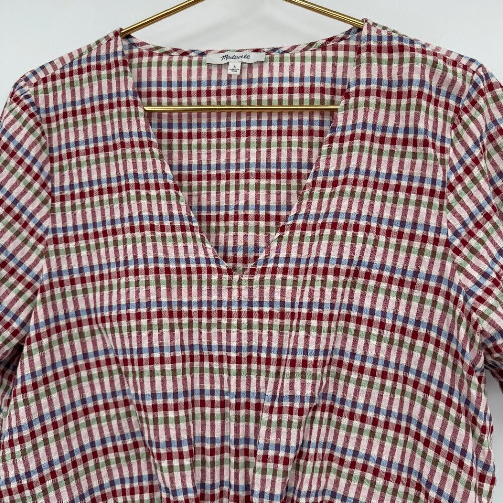 Madewell Gingham Tie-Front V-Neck Cotton Top Size L - Picture 2 of 9